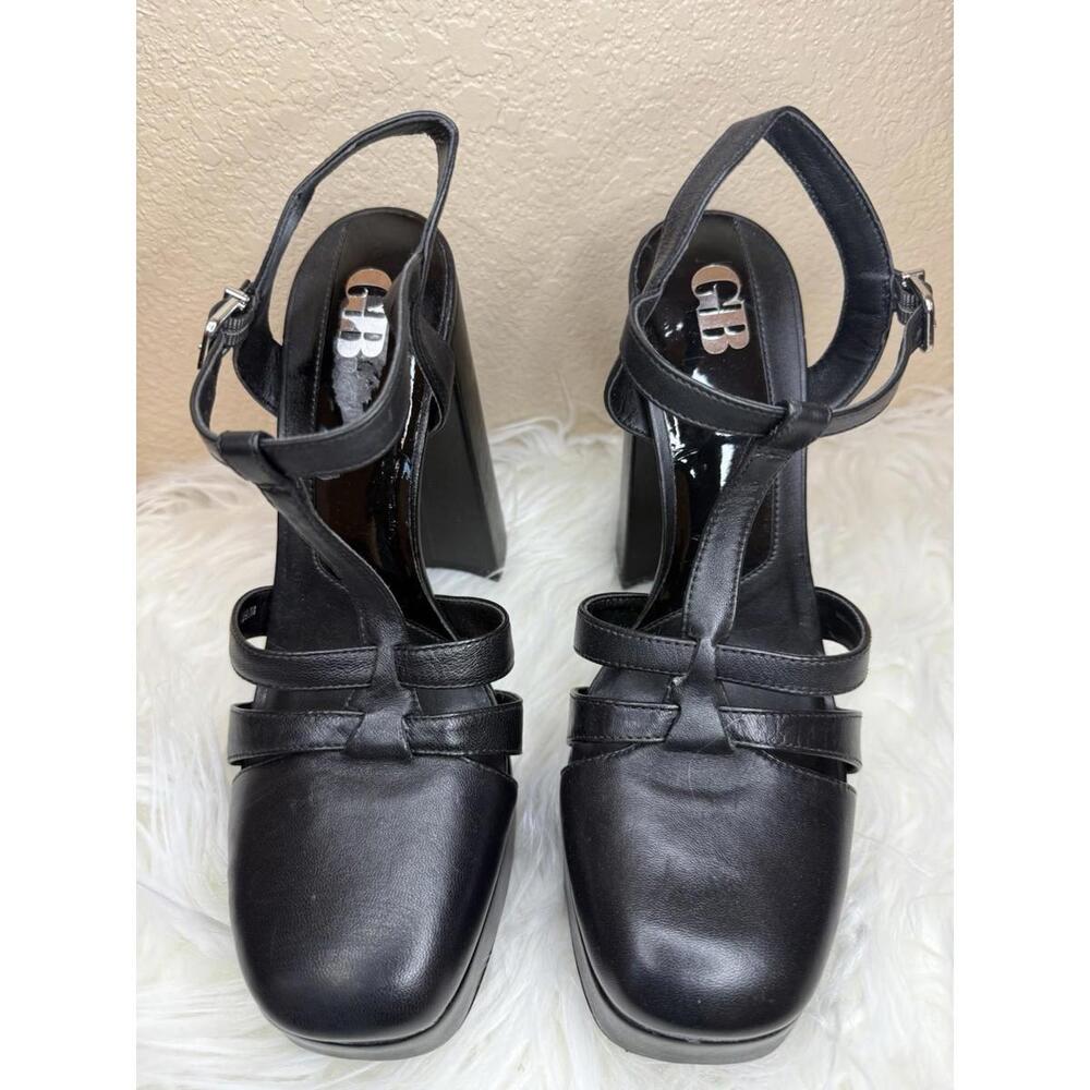 GB Mem-Ories Leather T-Strap Platform Size 8.5 Pumps Chunky‎ Block Heel Grunge